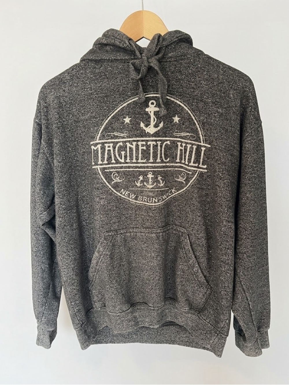 Magnetic Hill New Brunswick Charcoal Grey Fleck Anchor Hoodie Sweatshirt
